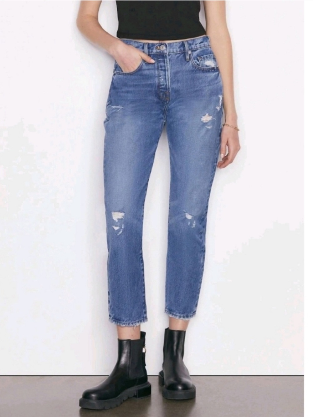 Frame Le Original Jean Distressed Straight Ripped Size 26